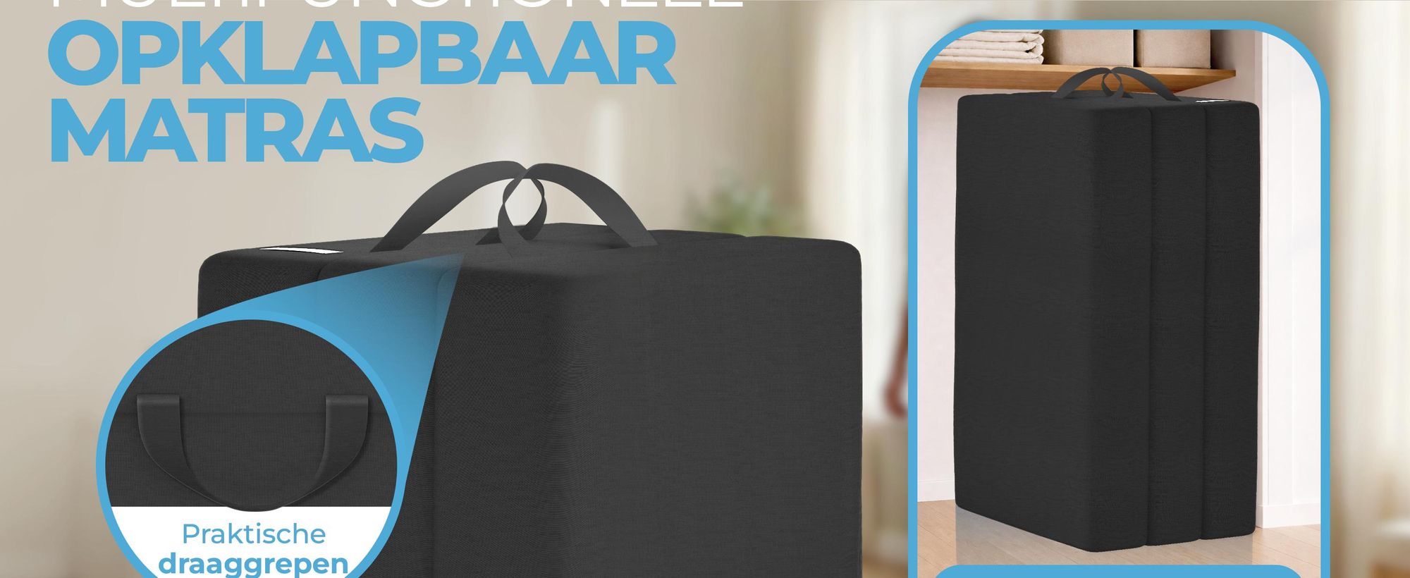 ELONEO Opklapbare matrassen, gastenmatrassen, 3-delige opvouwbare matrassen, extra dik schuim (15 cm), geschikt voor mensen met rugproblemen, opvouwbaar, (zwart)