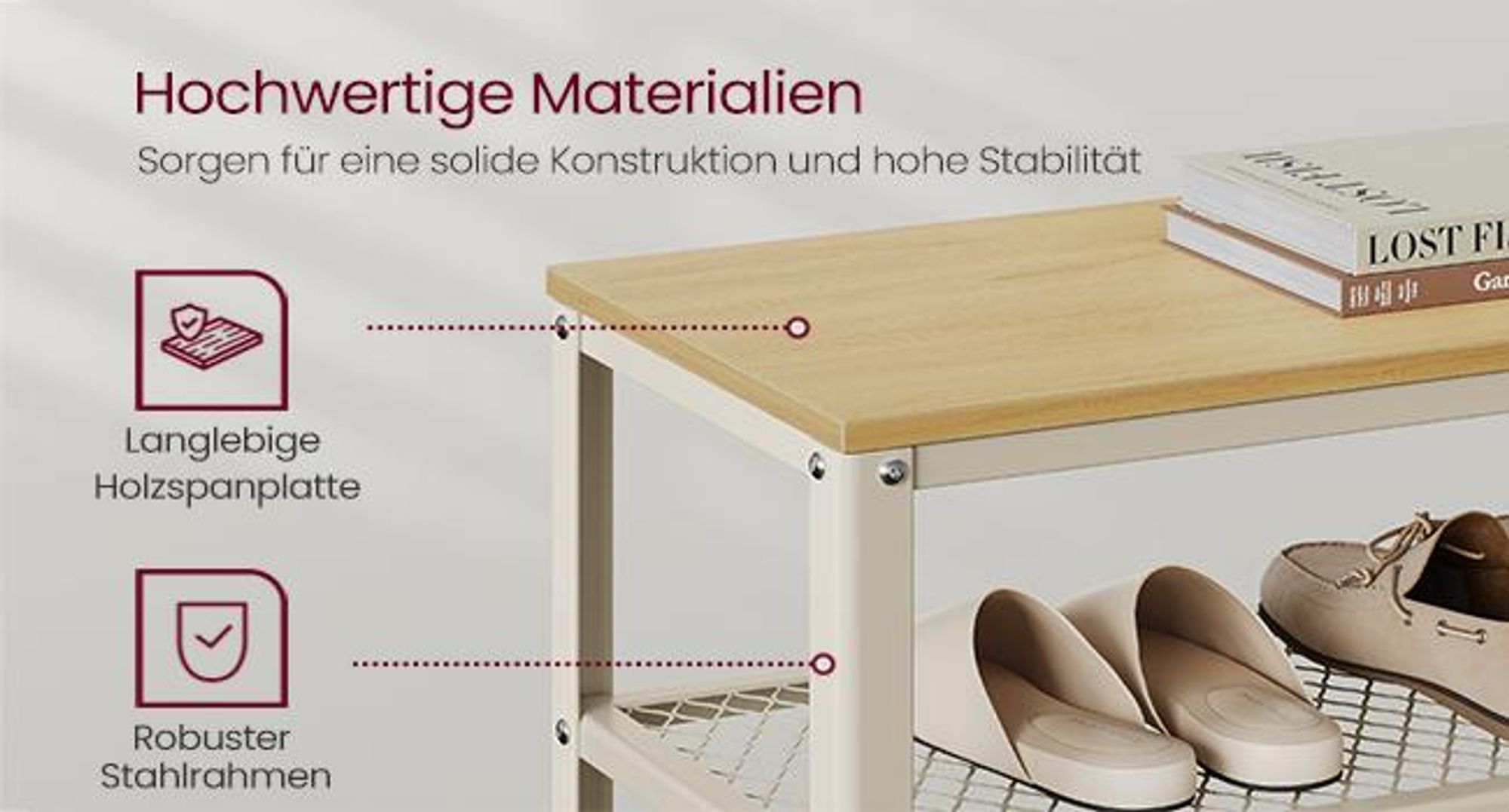 VASAGLE Schuhbank, Sitzbank, 73 x 45 x 30 cm, eichenbeige-klassikweiß