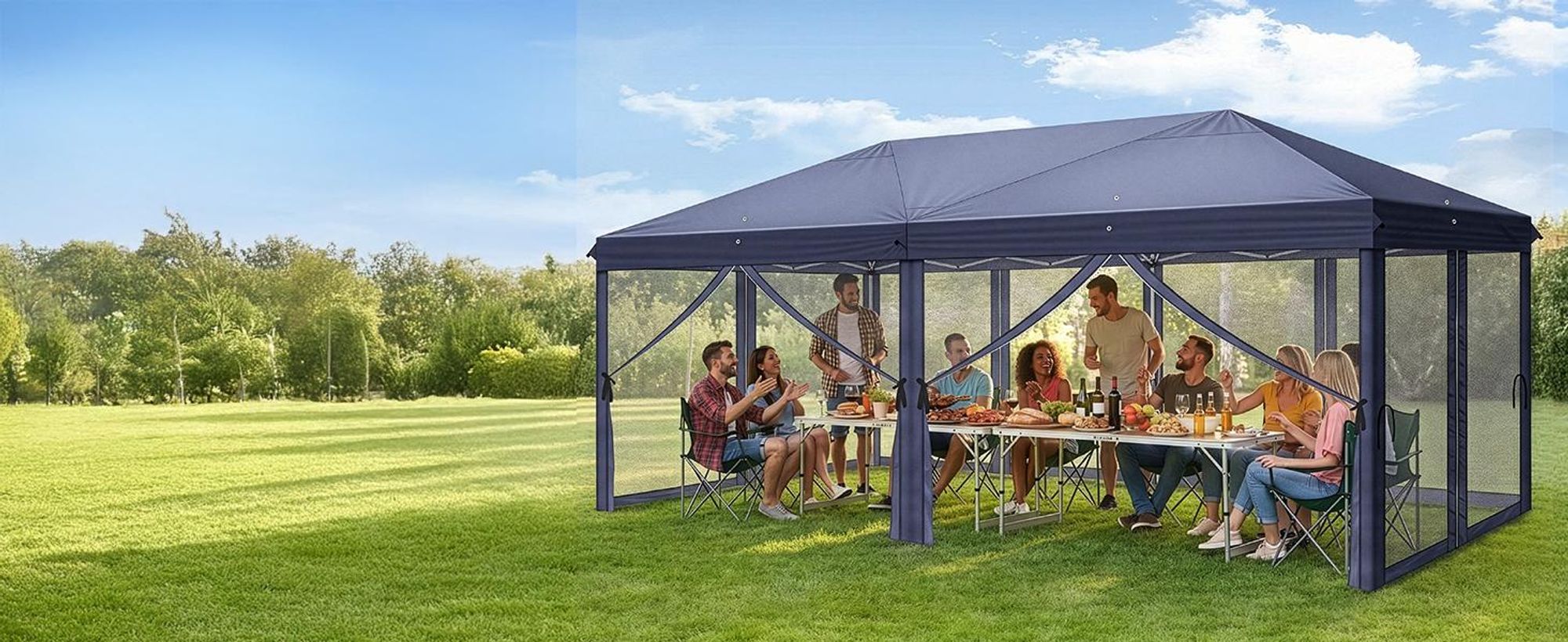 FCH 3x 6m Faltpavillon, Pop Up Pavillon mit 6 Seitenwänden, wasserdicht, UV-Schutz,Gartenpavillon Partyzelt ,blau