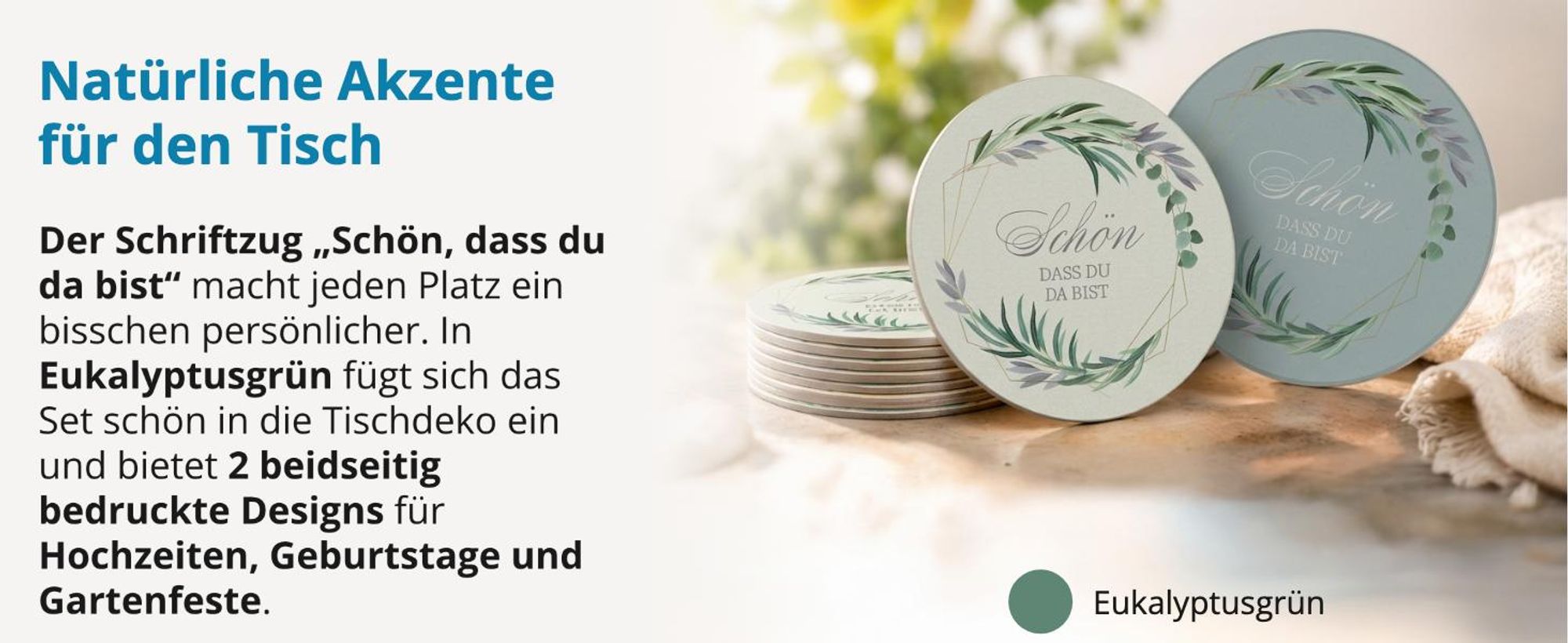 itenga 40x Bierdeckel rund Schön dass du da bist Eukalyptus