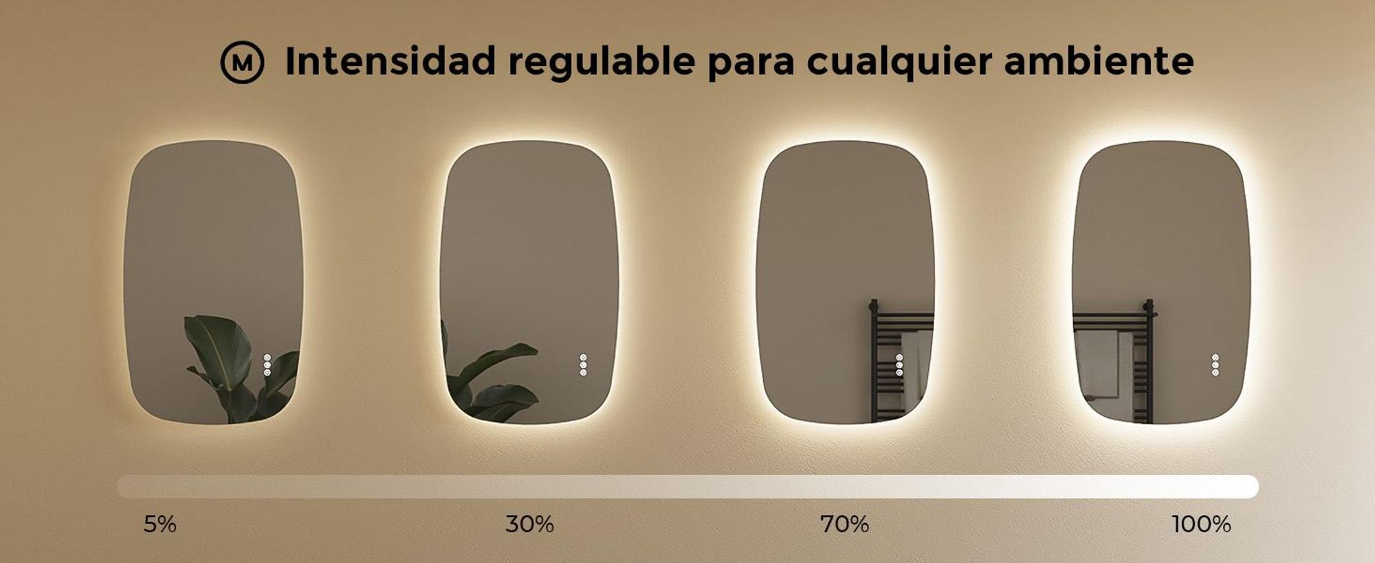 Espejo de baño S'AFIELINA, 80x50 cm. Espejo LED oval con interruptor táctil, regulable en intensidad, 3 colores de luz ajustables, antiniebla y con función de memoria