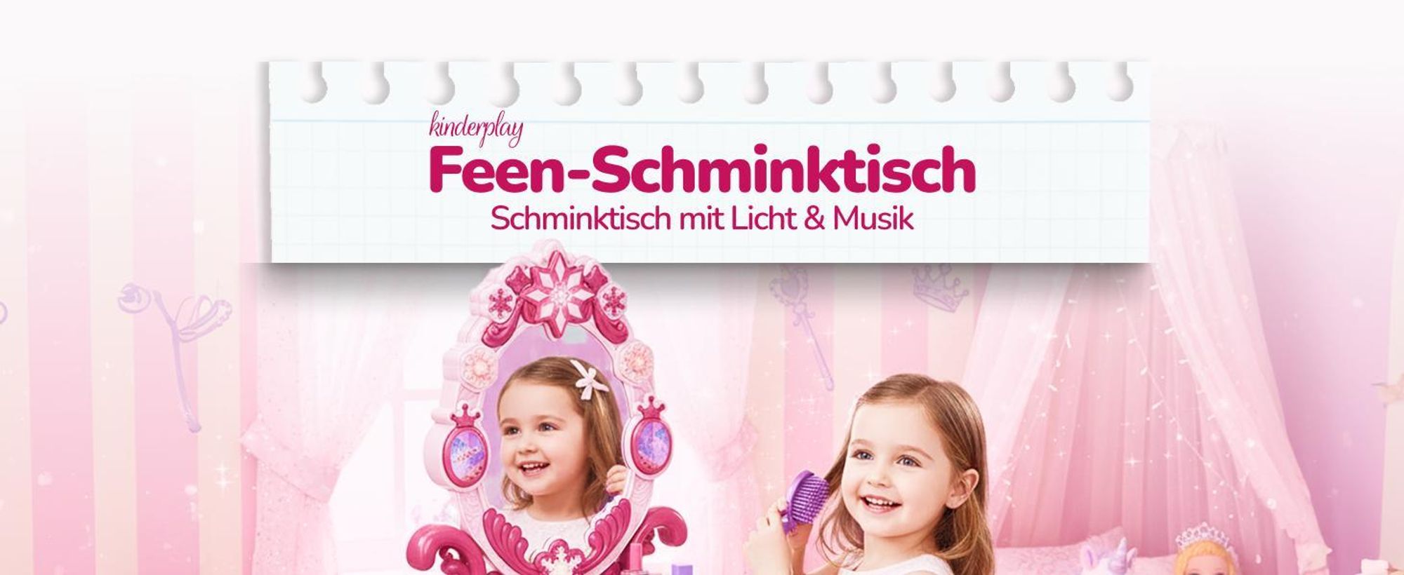 Kinderplay Schminktisch Kinder mit Licht und Sound – Frisiertisch mit Hocker, Spiegel und 32 Zubehörteilen – Kosmetiktisch Spielzeug für Mädchen ab 3