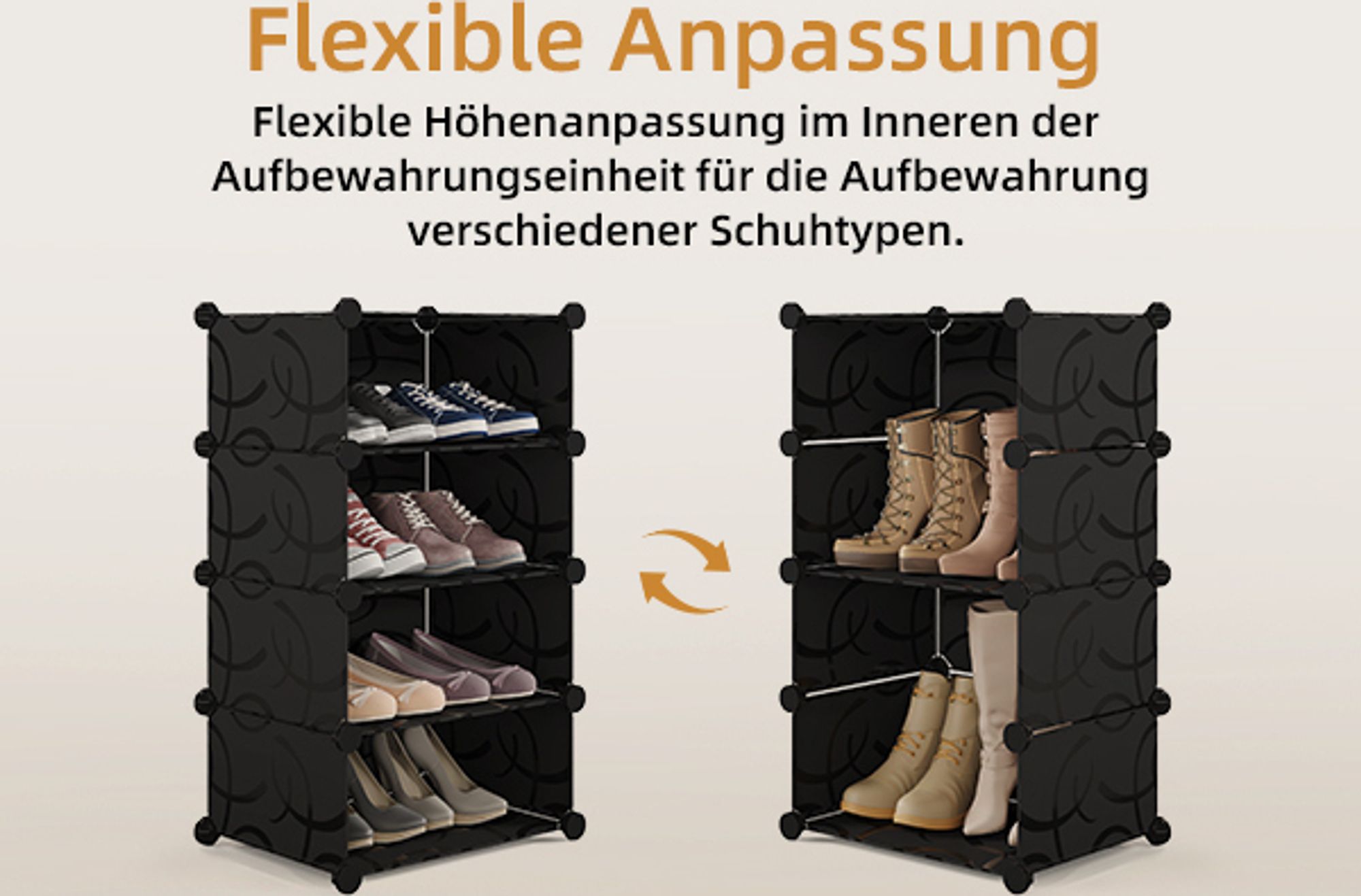 Mondeer Schuhboxen 10er Set Schuhregal Kunststoff DIY Schuhschrank Schuhablage Schwarz