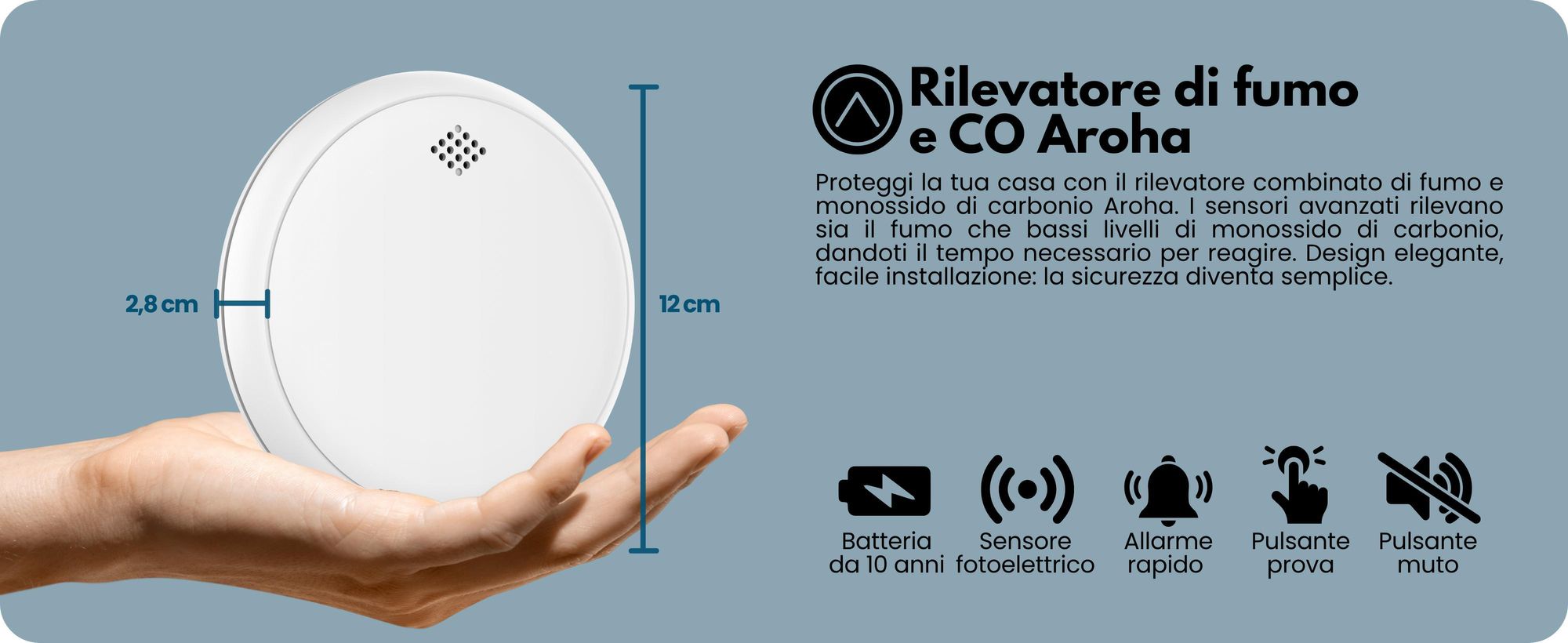 Aroha Safety Pro Rilevatore Di Fumo E Monossido Di Carbonio - Batteria Da 10 Anni - Allarme Antincendio & Monossido Di Carbonio Sleep Line