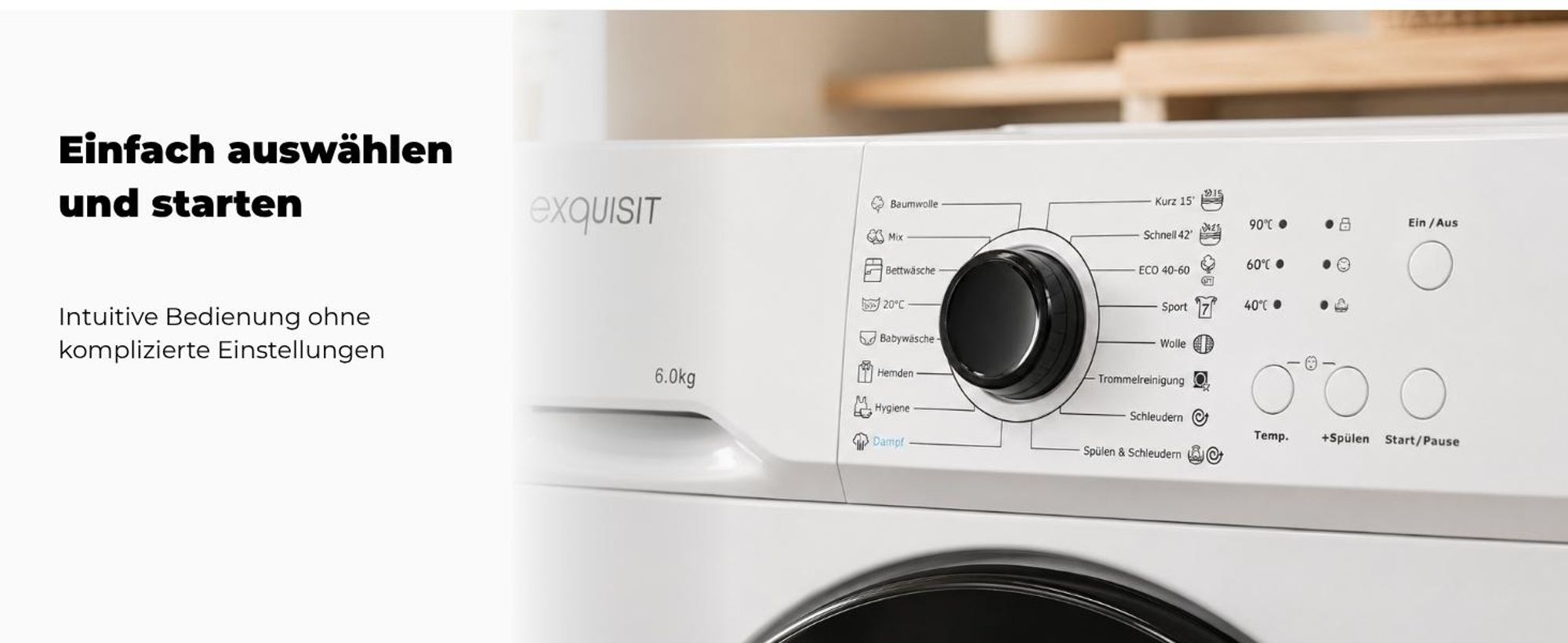 Exquisit Waschmaschine 6kg, Energieeffizienzklasse A, max. 1000 U/min, ECO 40-60, Kurzprogramm, Kindersicherung, WA56110-020A weiss