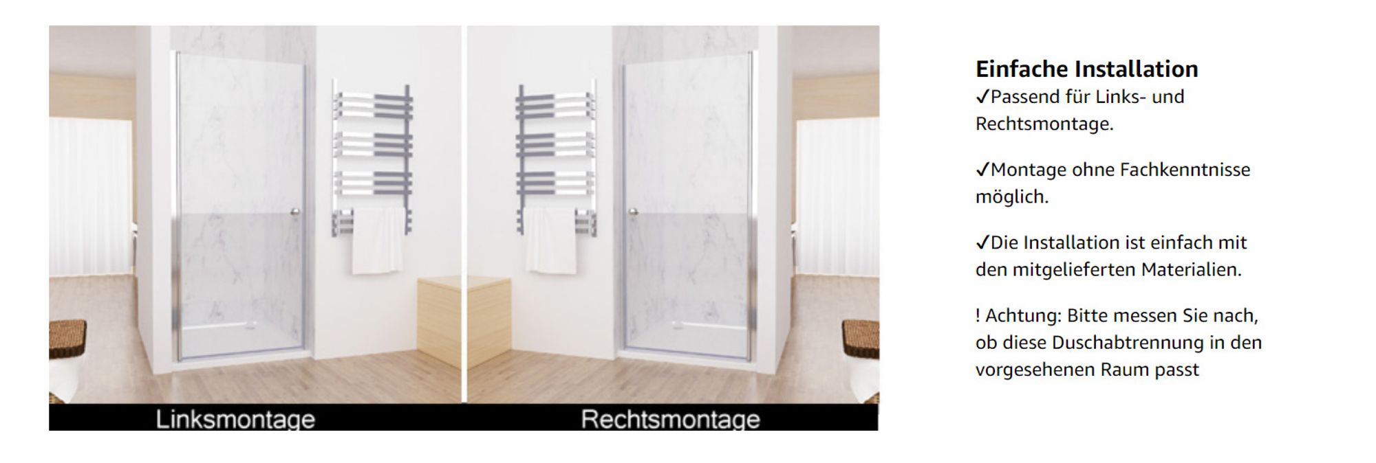 Nischentür 100 x 185 cm Walk in Duschwand für Dusche mit Pendeltür Duschtür aus ESG Glas Rahmenlos Schwingtür Duschabtrennung ohne Duschwanne