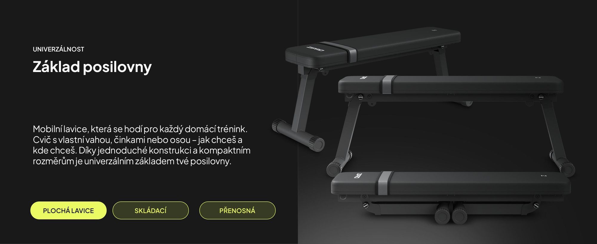 Zipro lavice na činky Flat Plank – skládací fitness lavice pro domácí použití Ultrakompaktní s držadlem Nosnost až 230 kg Tréninková lavice pro činky a hip