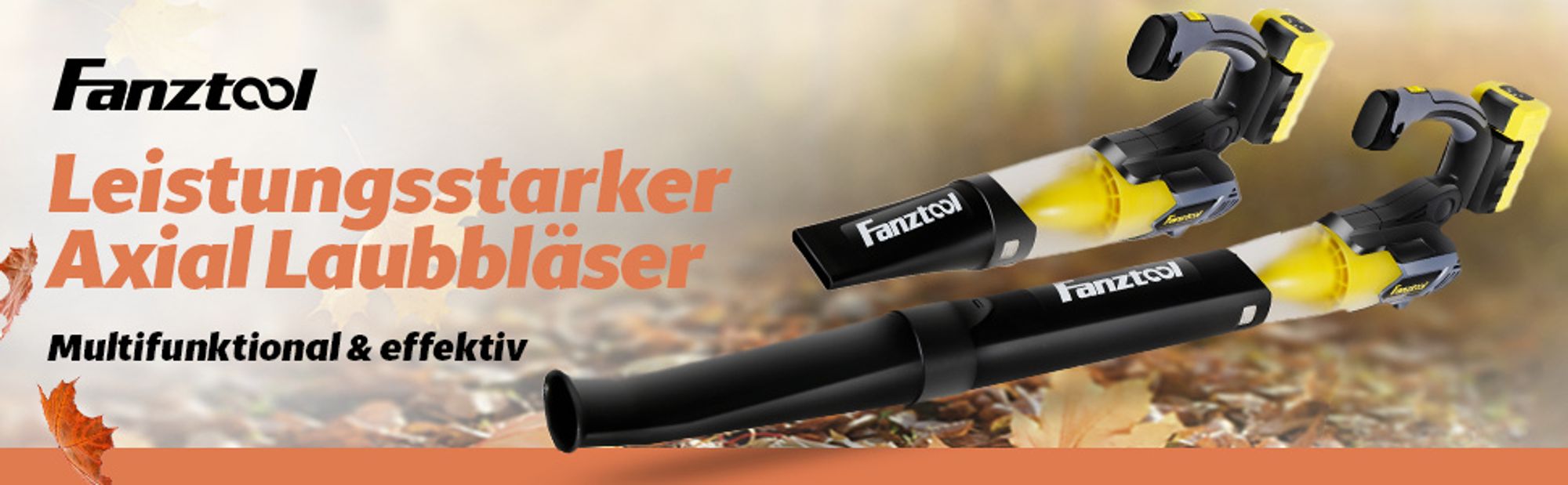 FANZTOOL Axial Akku-Laubbläser 20V, 4Ah Akku & Schnellladegerät, Drehzahl rRegelbar, bis 250 km/h