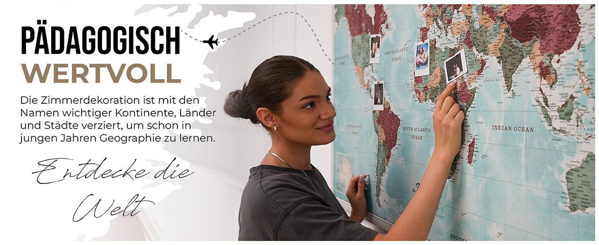 Hochwertige Canvas Weltkarte mit Kork-Pinnwand - 120x80 cm - Muster 1