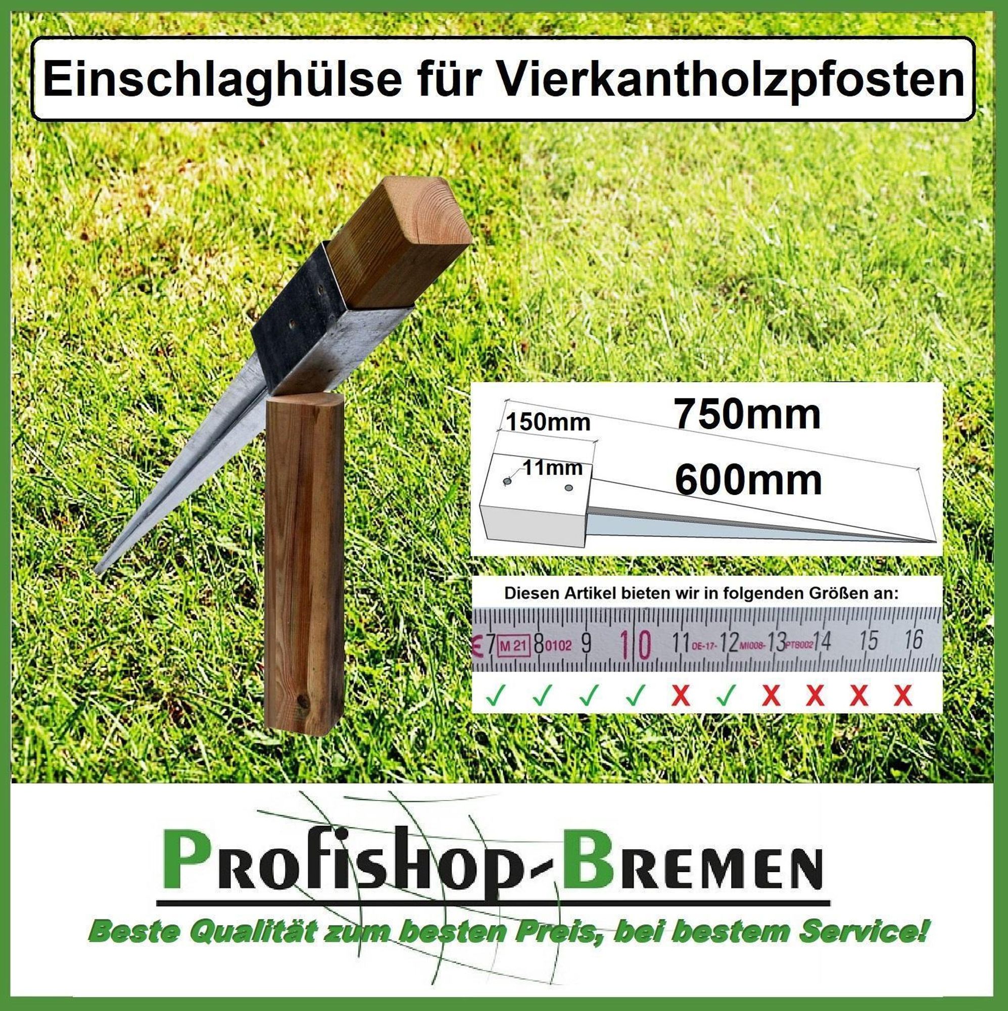 Einschlaghülse 91x91 mm Bodenhülse für Holzpfosten 9x9 cm Länge: 750 mm feuerverzinkt