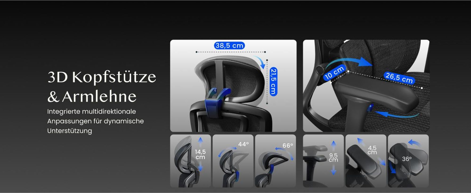 FLEXISPOT Sentinel Ergonomischer Bürostuhl mit Dual-Wing-Lendenstütze, 3D-Kopfstütze & Armlehnen, Fußstütze, Verstellbare Sitztiefe (Schwarz)