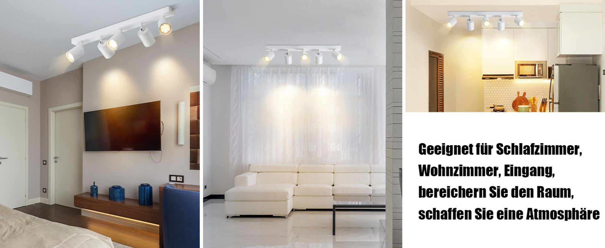 ZMH LED Deckenstrahler Deckenleuchte Weiß 5 Flammig Deckenlampe GU10 Metall Deckenspots Schwenkbar 350° für Wohnzimmer Schlafzimmer Flur