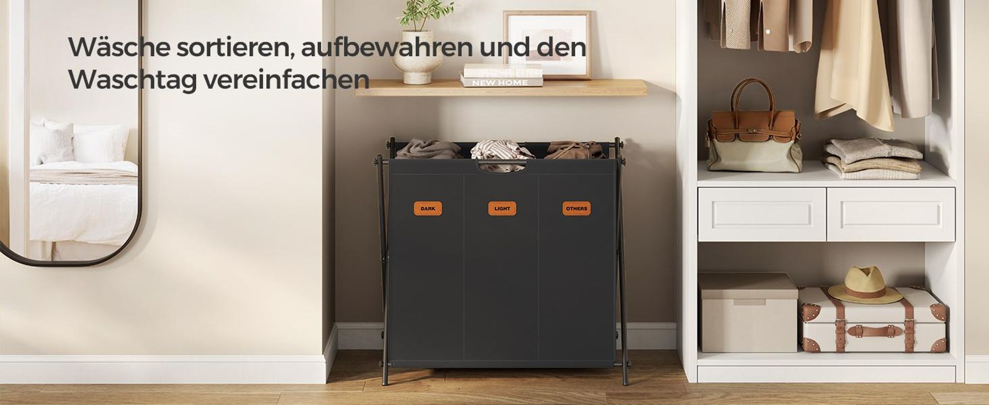 SONGMICS Wäschekorb, Wäschesammler 135 Liter, Wäschebox, klappbares X-Gestell