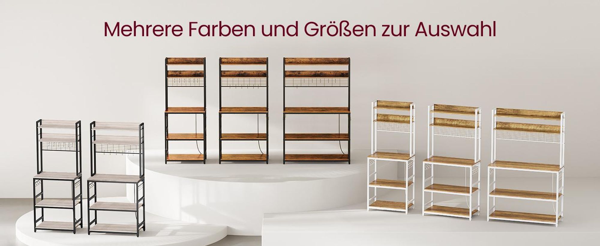 VASAGLE Küchenregal, Standregal mit Steckdosen, Gitterplatte, 14 Haken, 40 x 60 x 170 cm