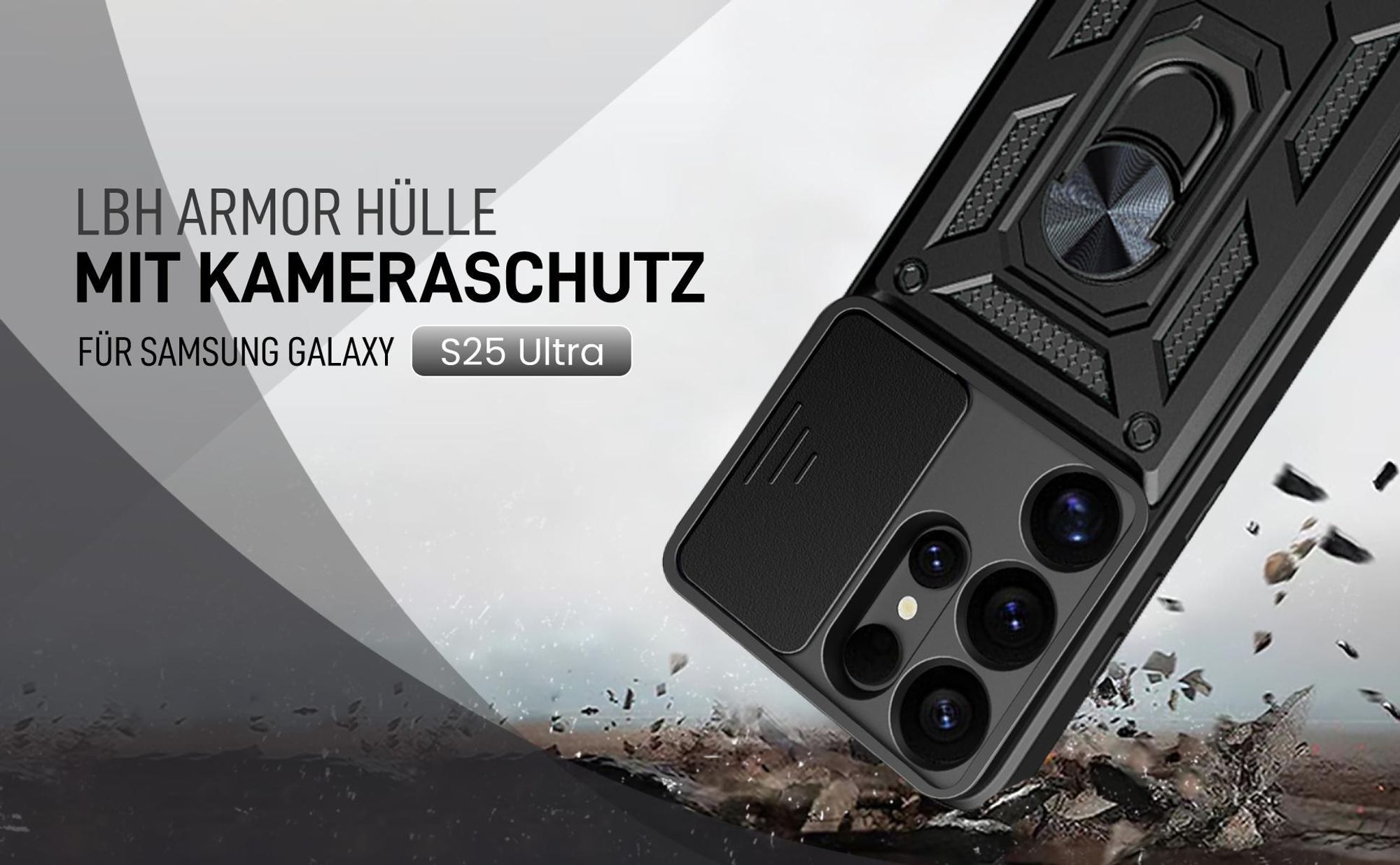 Schwarze Outdoorhülle mit Kameraschutz für Samsung Galaxy S25 Ultra