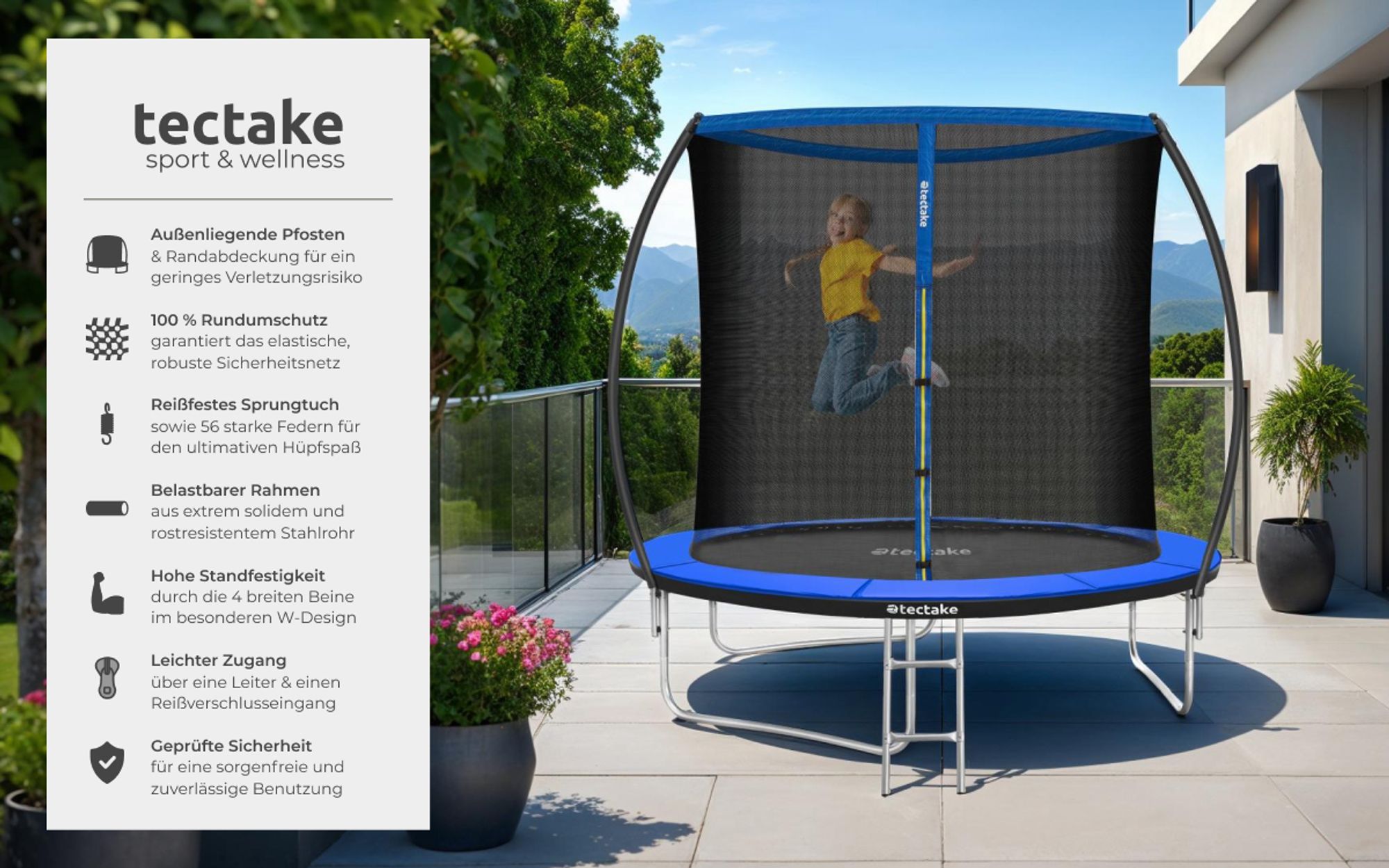 tectake® Trampolin Jumpy Ø 244 cm, GS- mit Sicherheitsnetz