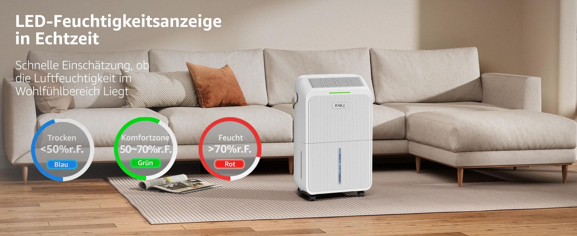 7MAGIC Luftentfeuchter 16 L/Tag, leise, mit Schlafmodus, Überlaufschutz, automatischem Neustart & Kindersicherung, für Räume bis 110 m³