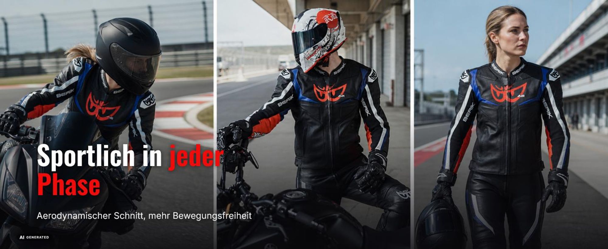 Berik Wild Chase Motorrad Lederjacke, schwarz/weiß, 52