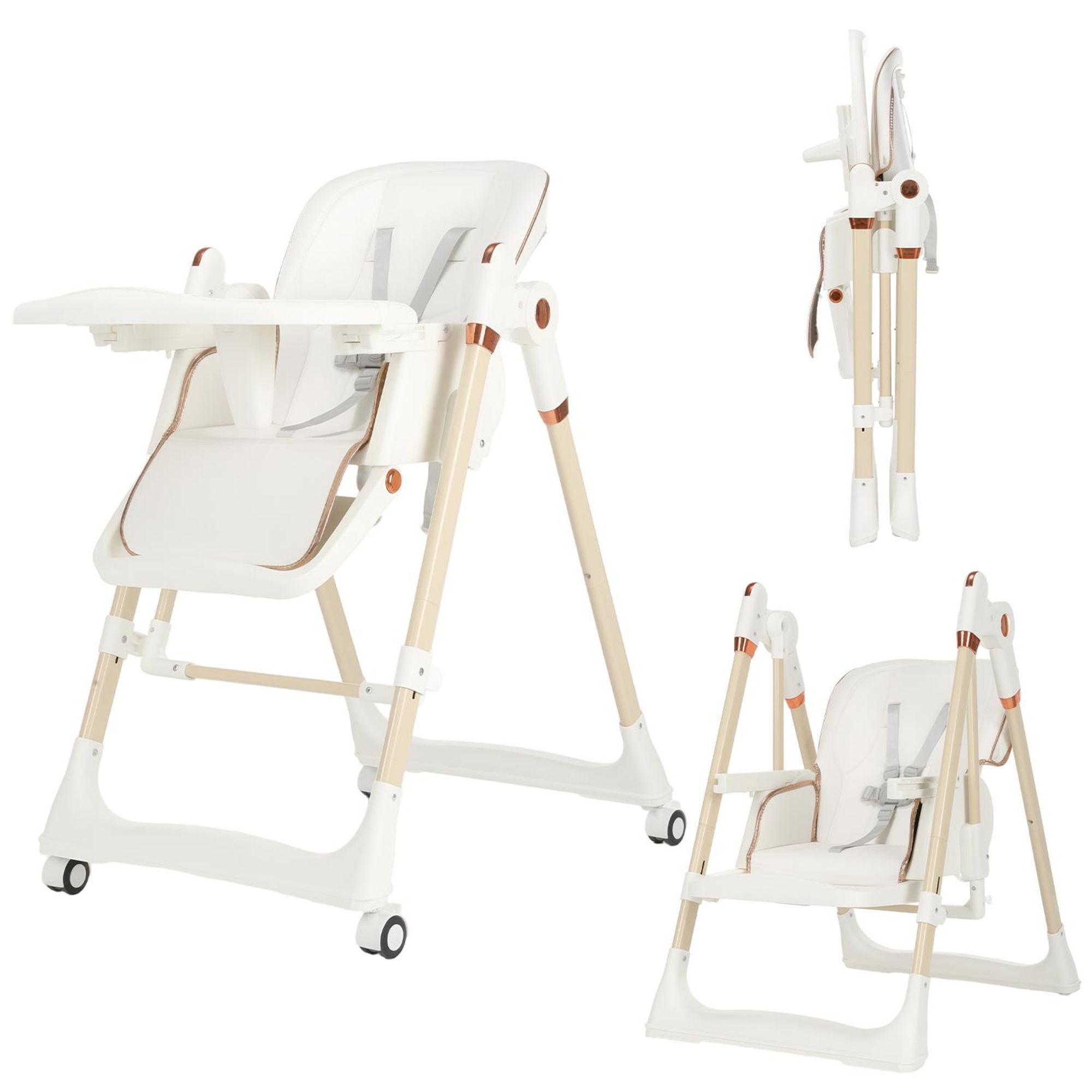 OYAJIA Hochstuhl Kinderstuhl Stuhl Baby Kinderstuhl Klappbar mit Esstablett Baby & Kinder Hochstuhl Babyliege Höhenverstellbar, Räder Klappbar