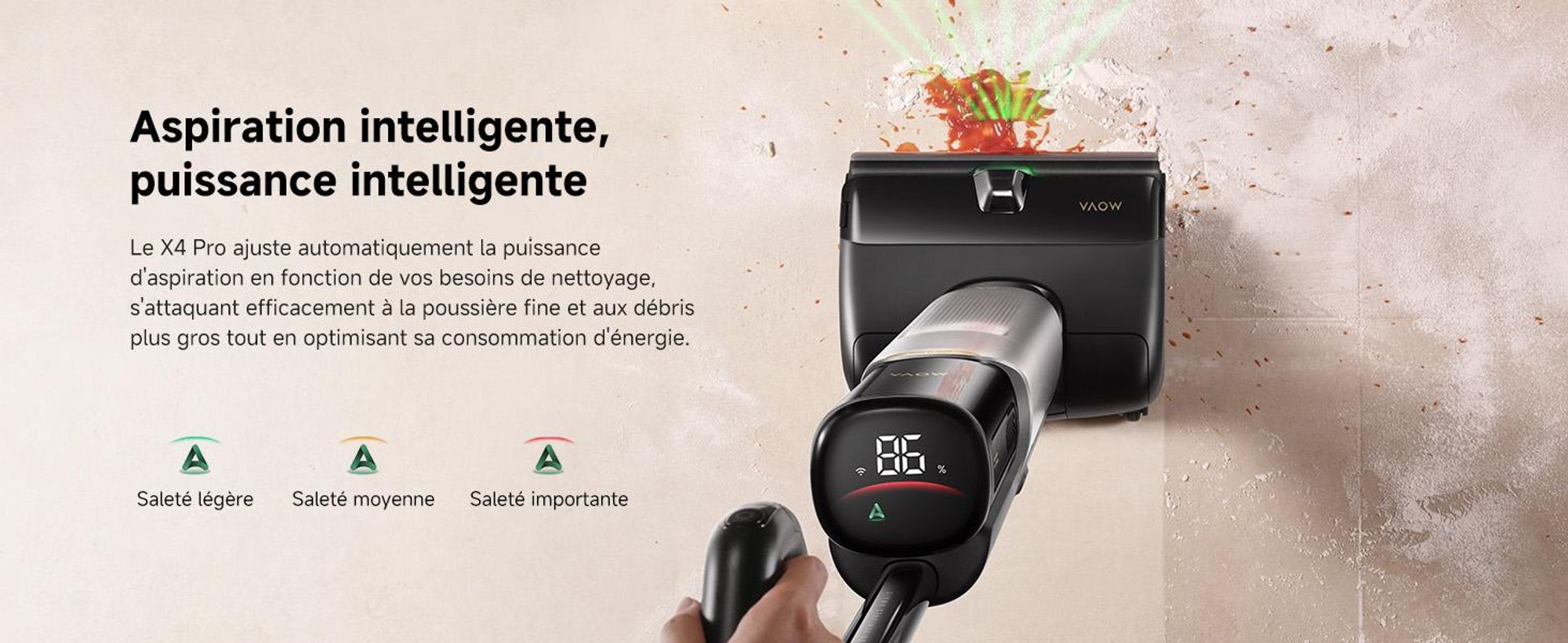 MOVA X4 Pro aspirateur balai sans fil, aspirateur laveur sec et humide 20 kPa, lavage eau chaude, auto-nettoyage 100 °C, brosse LED,  ajustement intel
