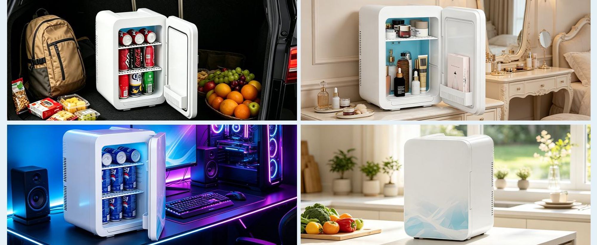 Puluomis Mini Kühlschrank 20L, 2 in 1 Warm- und Kühlbox tragbar Ultra-Leiser Auto Kühlbox (<30dB) 12V/220V /230V AC/DC für Getränkedosen, Snacks weiß
