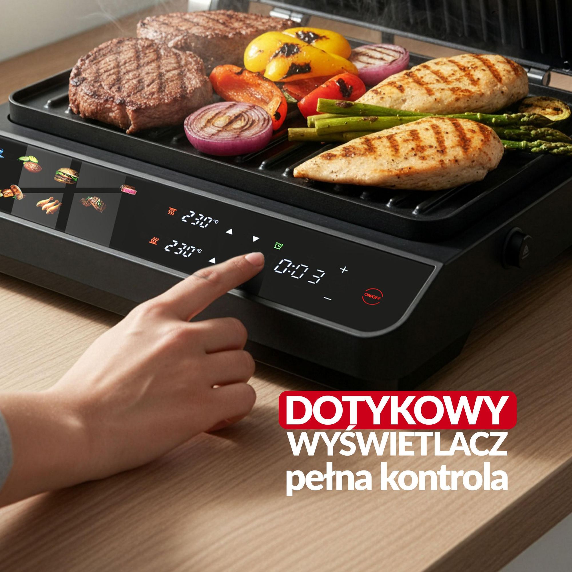 Grill elektryczny LEHMANN STELIO, opiekacz do Panini, tostów, steków 2000W + programator czasu i temperatury 90 - 230℃, rozkładany, Lehmann LHOEG-2029