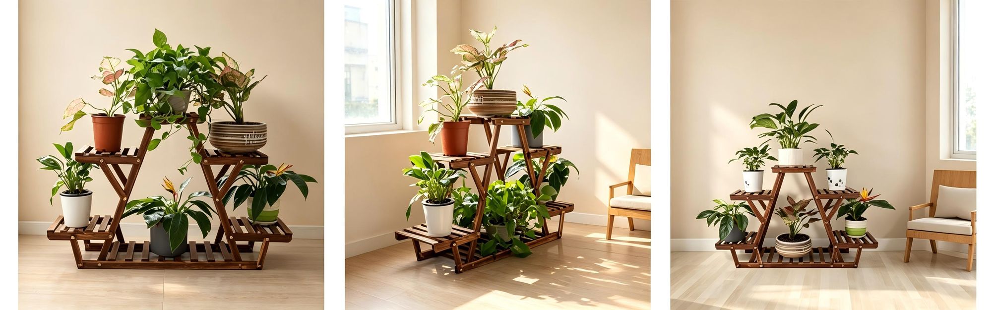 WISFOR Blumenregal Blumentreppe 6 Ebenen Pflanzentreppe für Indoor Balkon Wohzimmer Outdoor Garten Dekor Pflanzenregal Holz 71×25×58cm