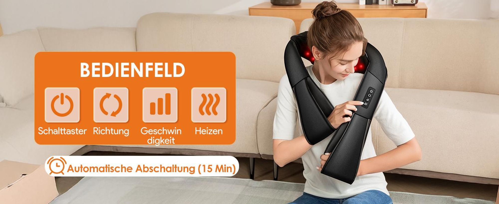 3 Geschwindigkeiten Nackenmassagegerät mit 16 Knote,Tiefengewebe Shiatsu-Massagegerät,3D Kneten Schulter und Rücken Massagekissen zur Schmerzlinderung
