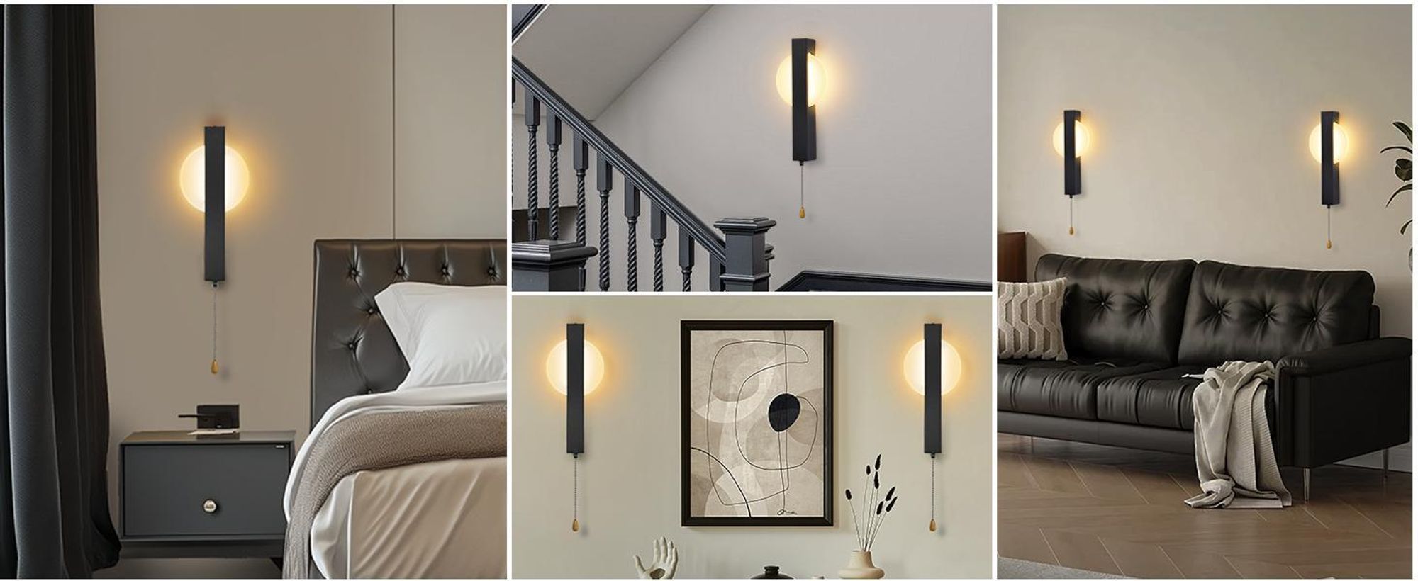 ZMH Wandleuchte LED Wandlampe mit Schalter - Flurlempe Innen Schwarz Modern Design Wandlampen Mit Zugschalter Rund 3000K Warmweiß Wandbeleuchtung Eisen & Acryl 6W Wohnzimmerlampe für Flur Bett