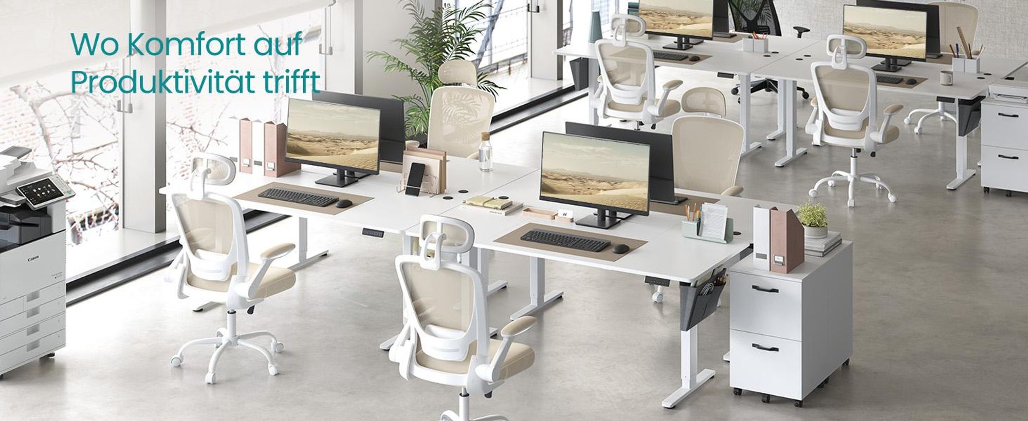 SONGMICS Höhenverstellbarer Schreibtisch elektrisch 160cm 4 Höhen weiß