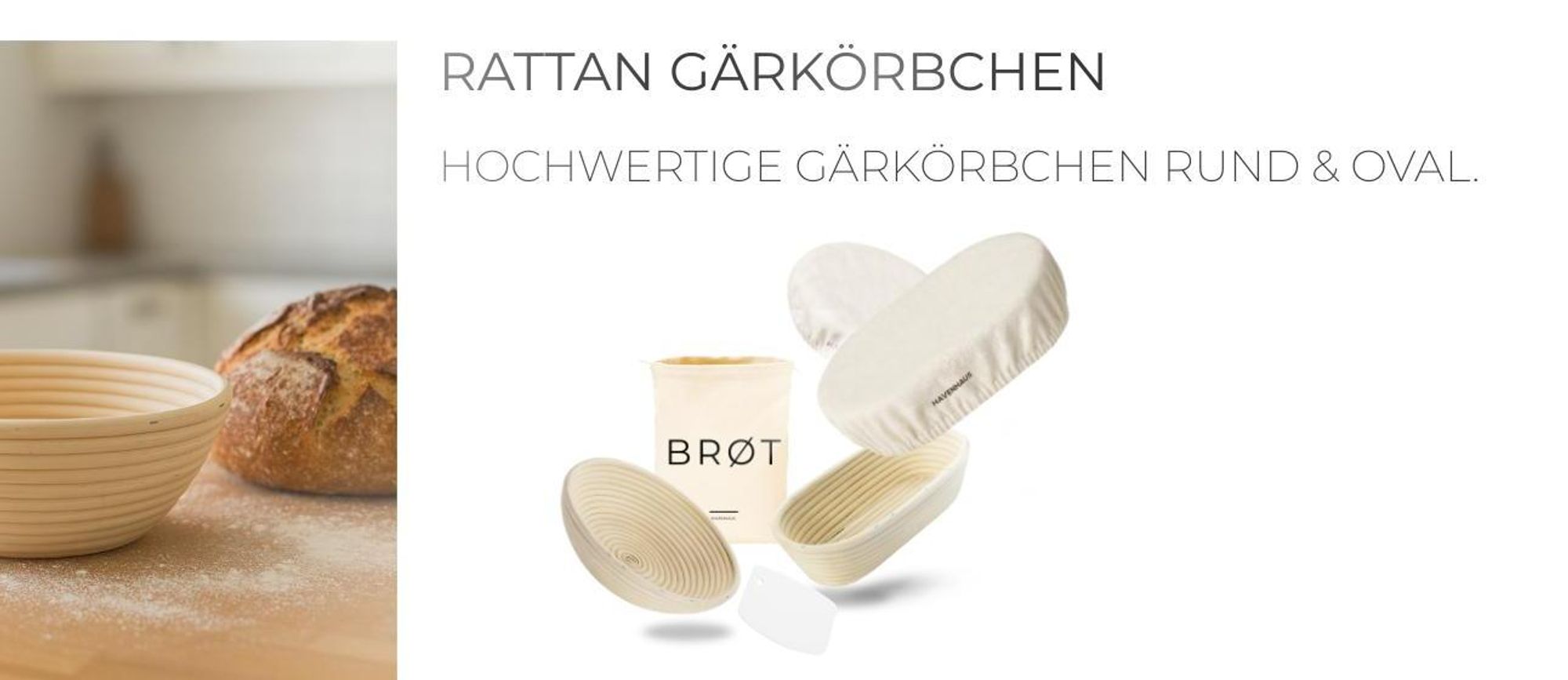 HAVENHAUS Gärkörbchen rund 23cm | Rattan Gärungskorb für 1kg Teig inkl. praktischem Zubehör, hochwertiger Gärkorb Brot aus Peddigrohr lebensmittelecht