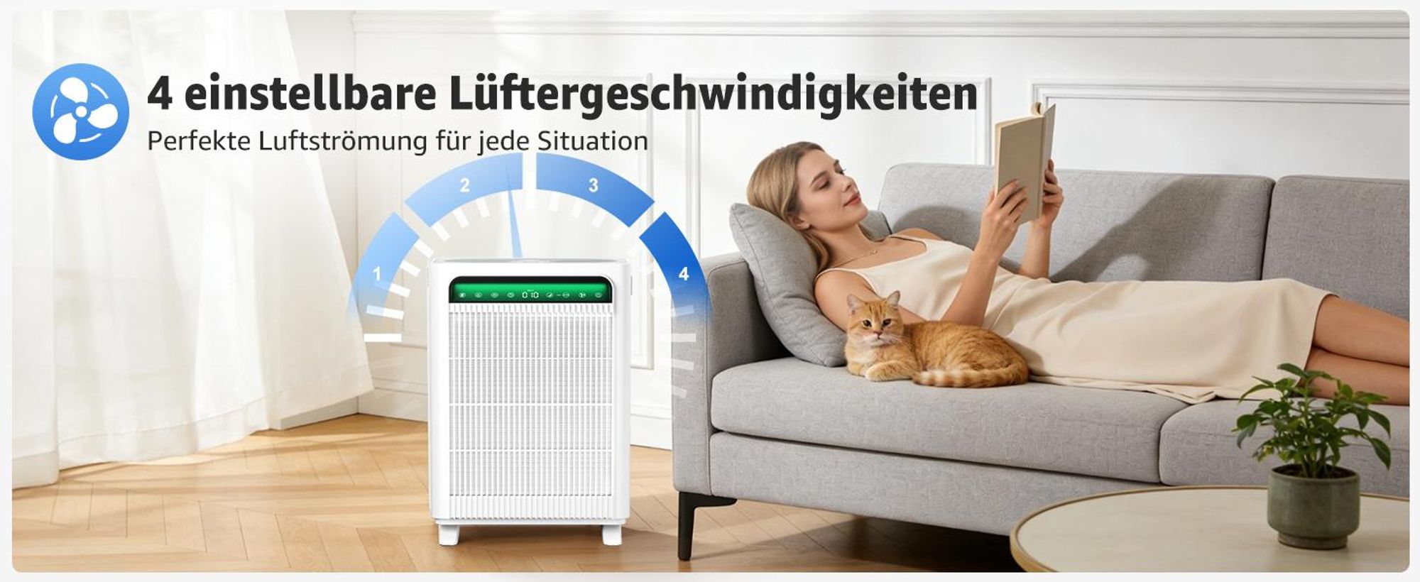 KNKA pro Luftreiniger für bis zu 140 m² mit hoher CADR-Leistung (384–415 m³/h), Doppel-HEPA- & Aktivkohlefilter gegen Staub, PM2.5 & Gerüche, leise 22 dB, Auto-/Sleep-Modus, AQI-Anzeige, Weiß