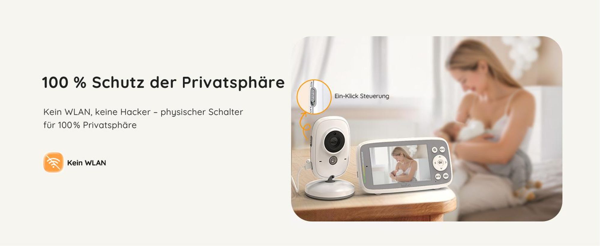 BOIFUN Babyphone mit 2 Kameras Ohne WLAN 4 Zoll 720P Monitor Nachtsicht Schallerkennung Einfach zu bedienen 2 Wege Audio 3X Zoom mit Halterung