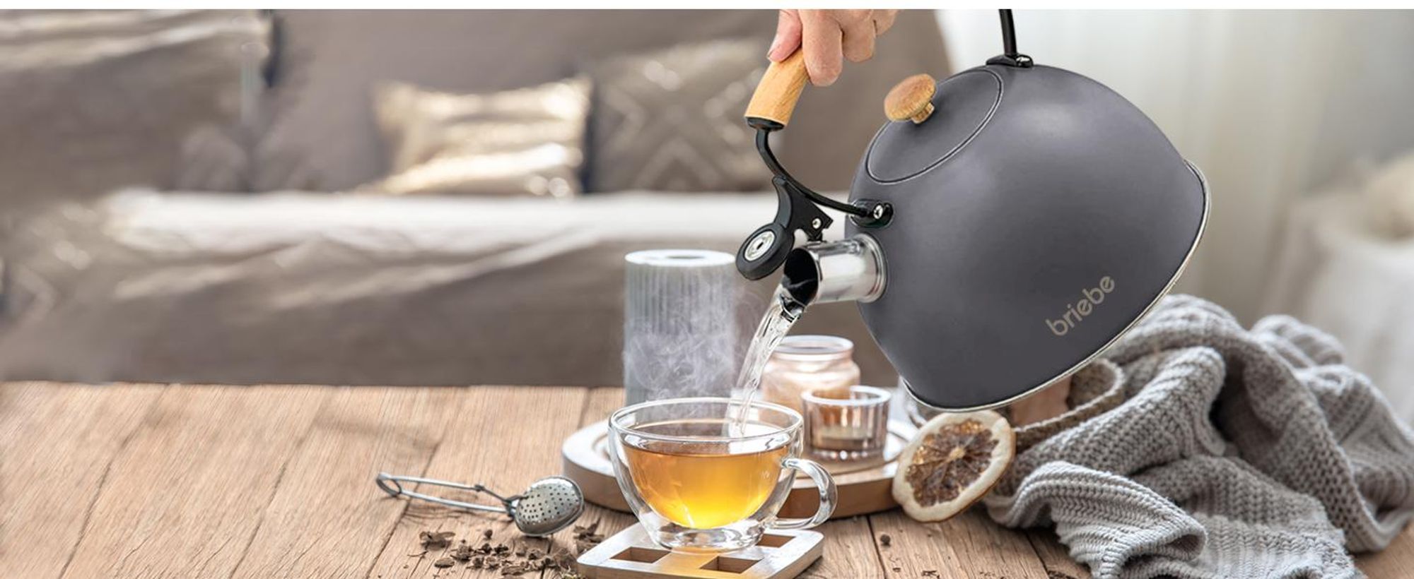 Briebe SKT1177GRY Nordic Set Toaster 2 Scheiben Breite Schlitze + Wasserkessel Induktion 2,3 L Grau