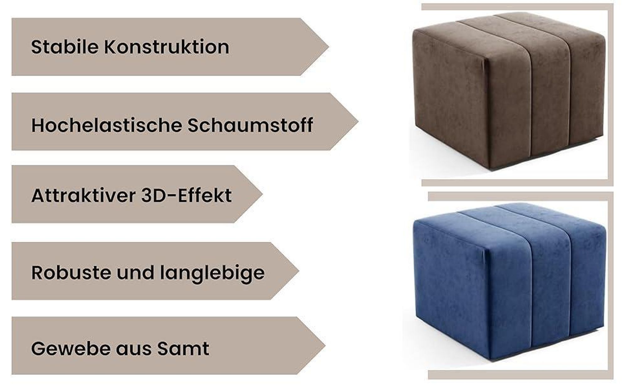 LIKMA Pouf, Hocker Schwarz 46x35x46 cm, 3D-Effekt Velvet Sitzhocker, Fußhocker, Pouf Hocker, Polsterhocker, Moderne Sitzbank, Garderobenbank, Ottoman Stoff: Jasmine 100