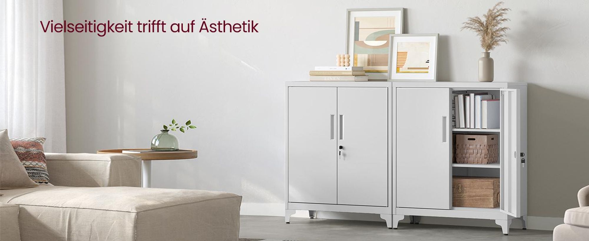 SONGMICS Aktenschrank, Mehrzweckschrank, Büroschrank mit 2 Türen, Schrank abschließbar, aus Stahl Grau