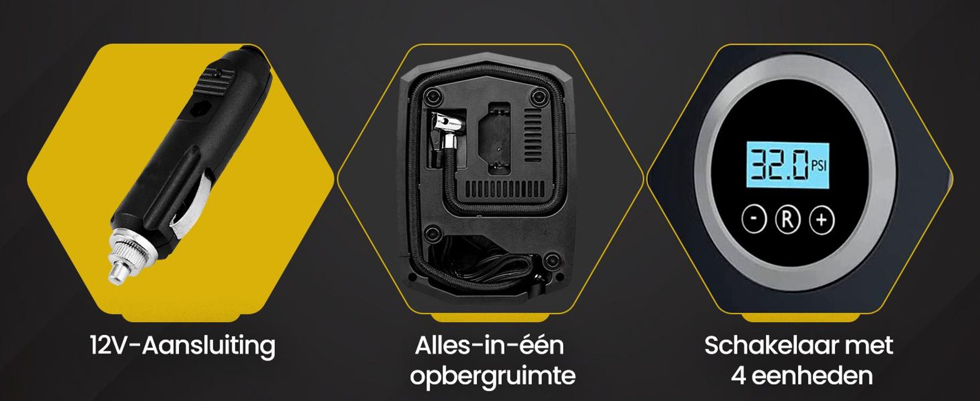 Olvy Compressor Bandenpomp - Luchtcompressor 12V - Elektrische Bandenpomp - Fiets/Auto/Motor/Bal/Luchtbed - Met 4 Opzet Stukken