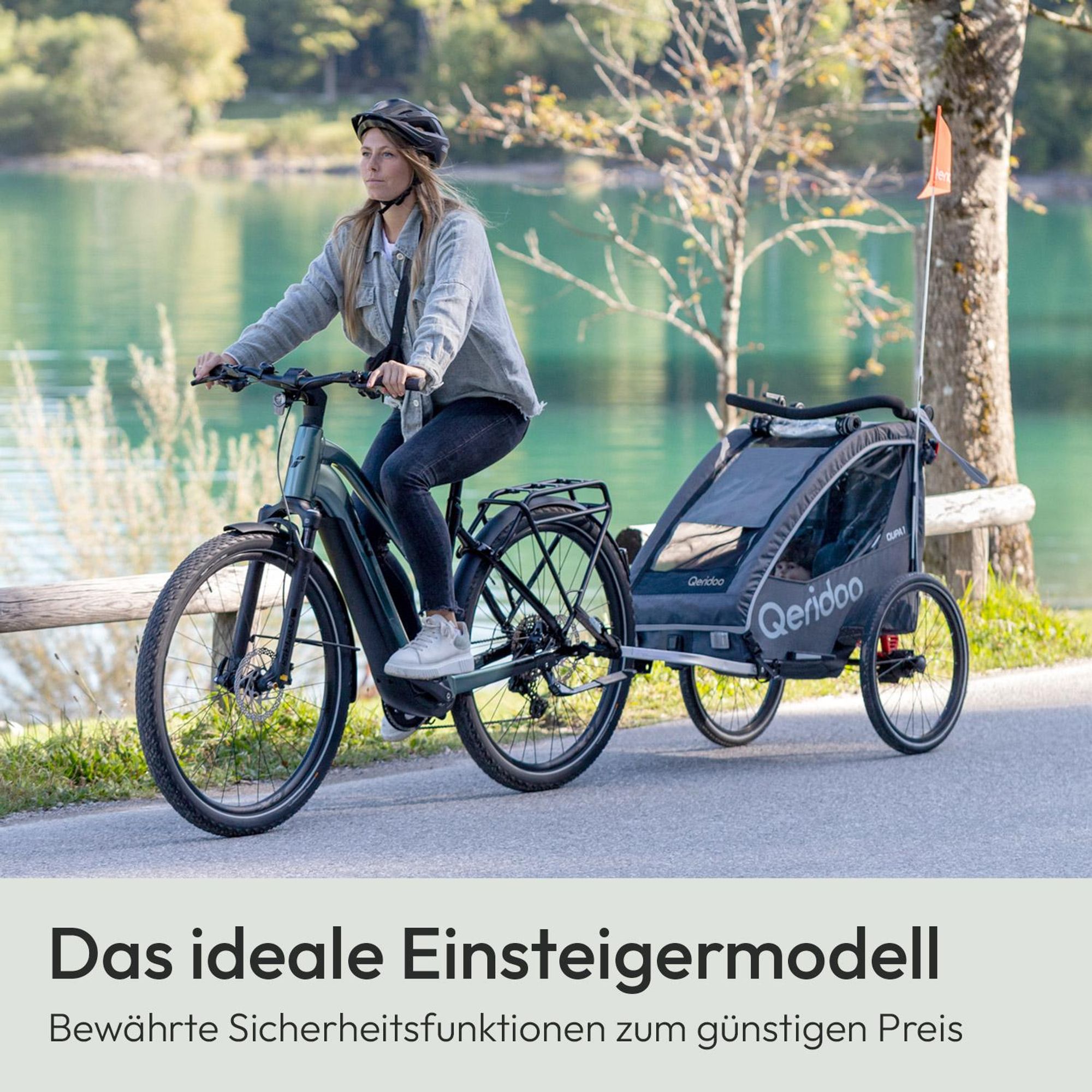 Qeridoo QUPA 1 - Kinderfahrradanhänger für 1 Kind, Farbe: Grey