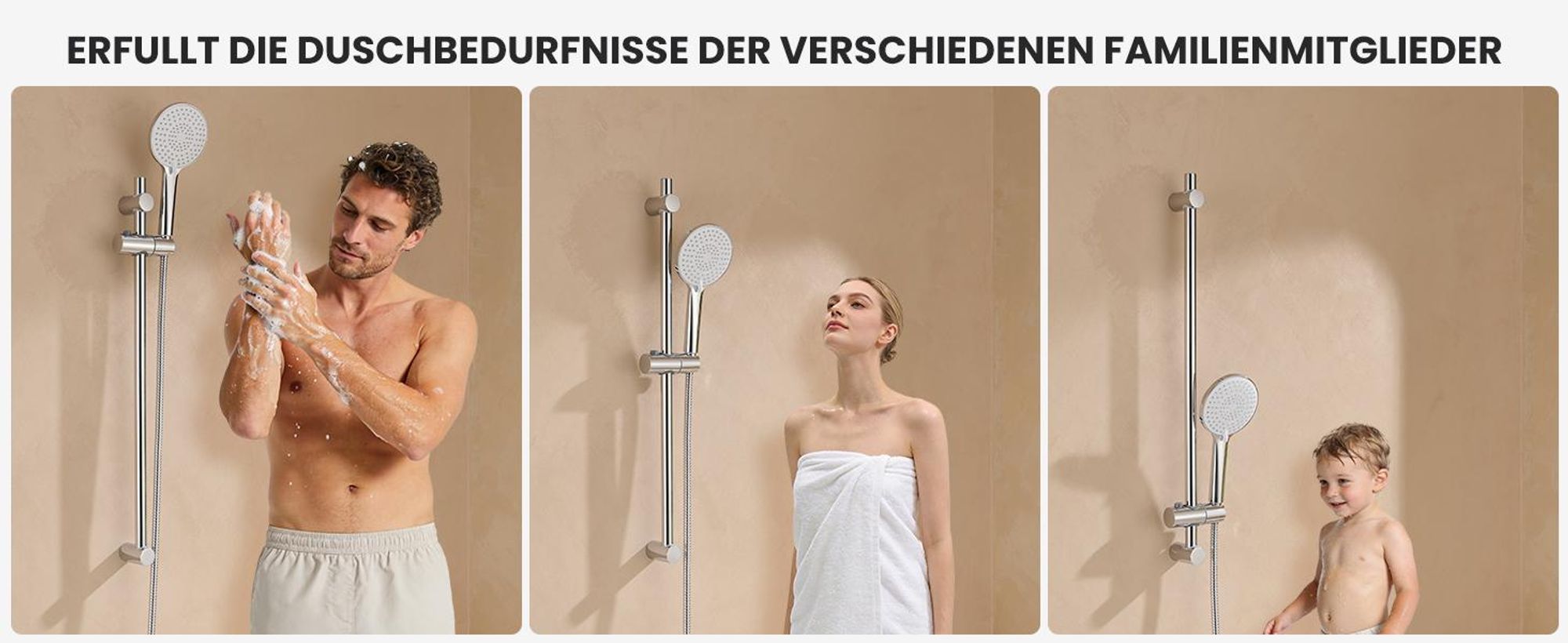 Auralum Badewannenarmatur Chrom, Messing Duschset mit 3-Funktionen Handbrause und 70cm Duschstange, Wannenarmatur verchromt mit Wanneinlauf