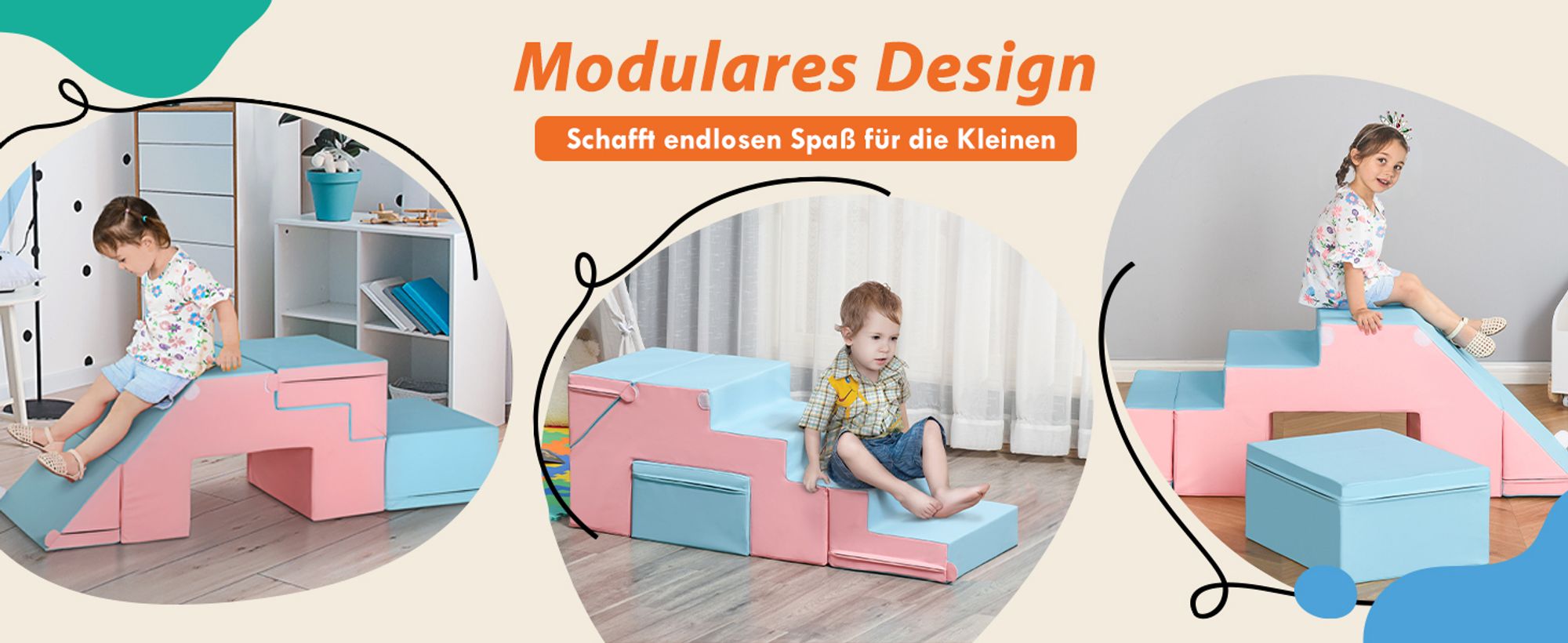 HOMCOM Bausteinset 2er-Set Bausteine rekonfigurierbares Design Rosa+Blau