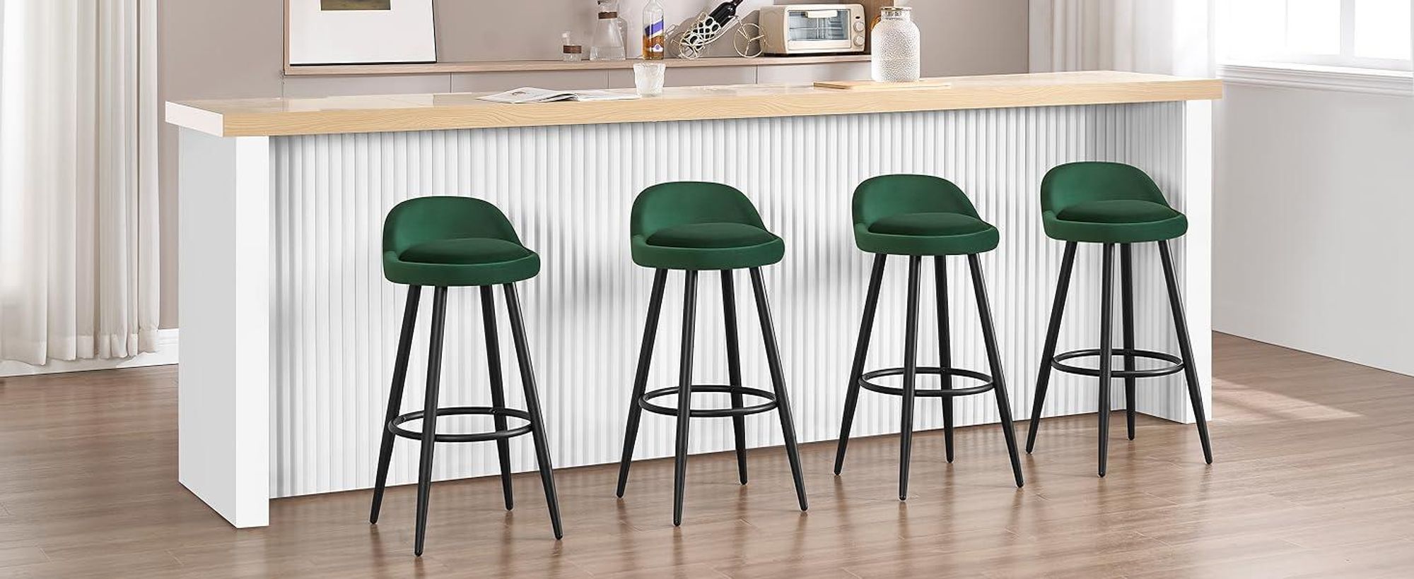WOLTU Barhocker 2er Set Barstuhl Hocker Tresenhocker Bistrohocker Designer Hocker mit Lehne und Fußstütze aus Samt Metall, Dunkelgrün