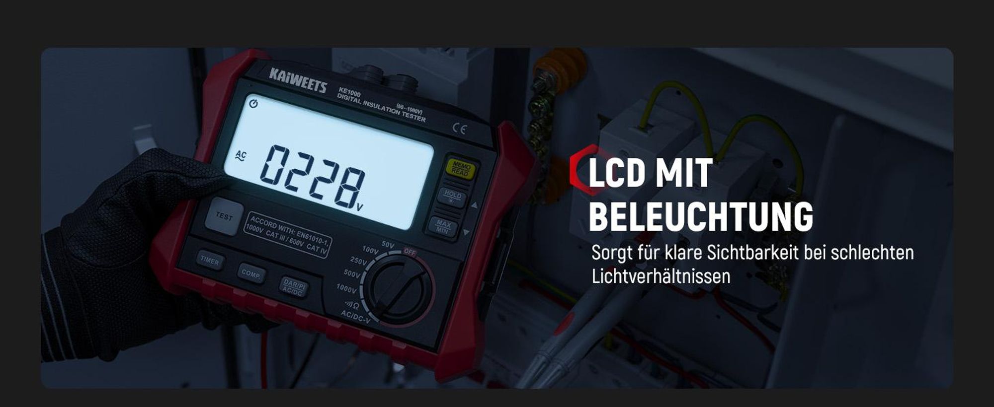 KAIWEETS KE1000 Megohmetro Tester Resistenza Isolamento 100GΩ 1000V