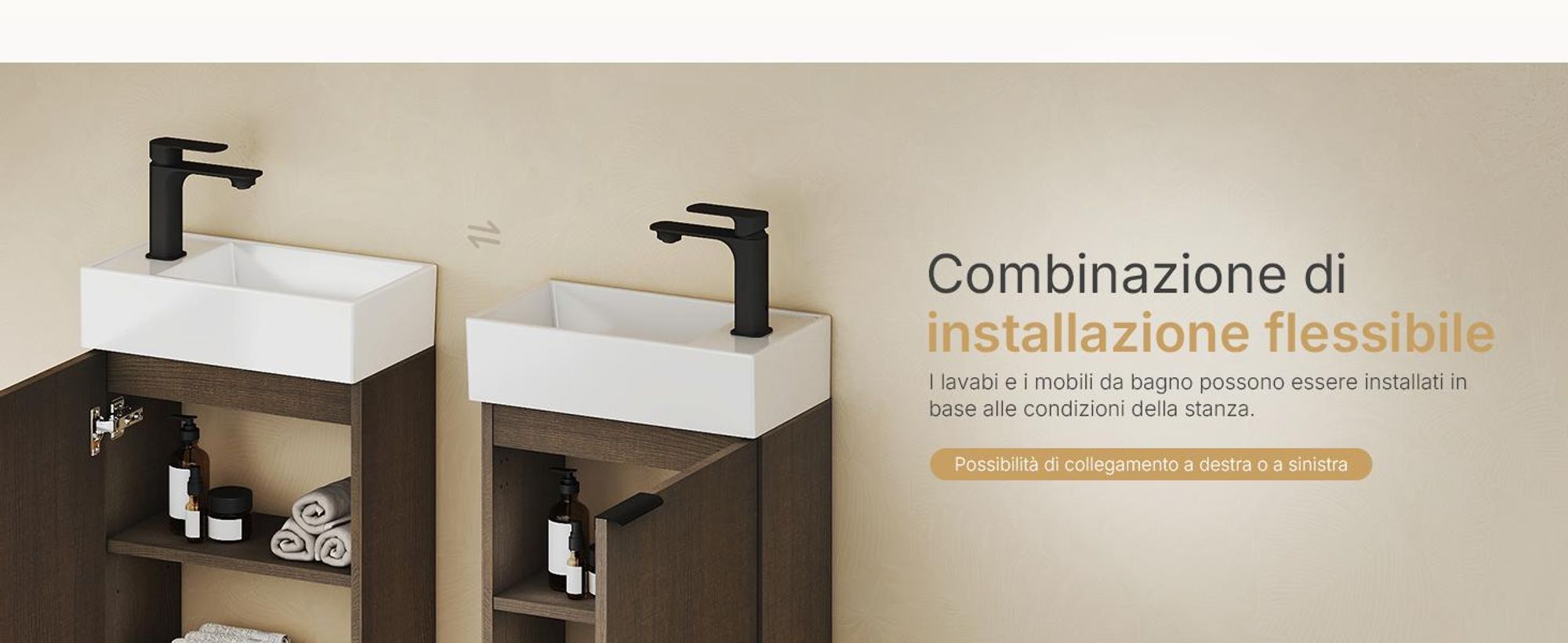 Set lavabo EMKE Mobiletto con lavabo in ceramica 417×240×646 mm sospeso, soft-close, rovere fumé