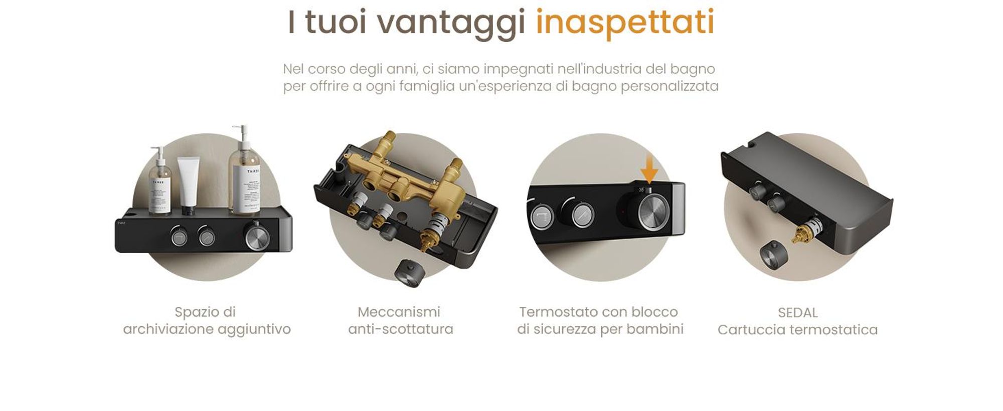 EMKE Sistema doccia con termostatico split antracite opaco Asta doccia regolabile in altezza 3 modalità di getto Doccia a mano Flusso d'acqua regolabile Installazione flessibile