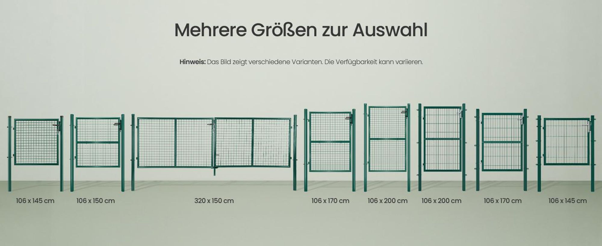 SONGMICS Gartentor, Gartentür, verzinkter Stahl, abschließbar, 106 x 90 cm, grün