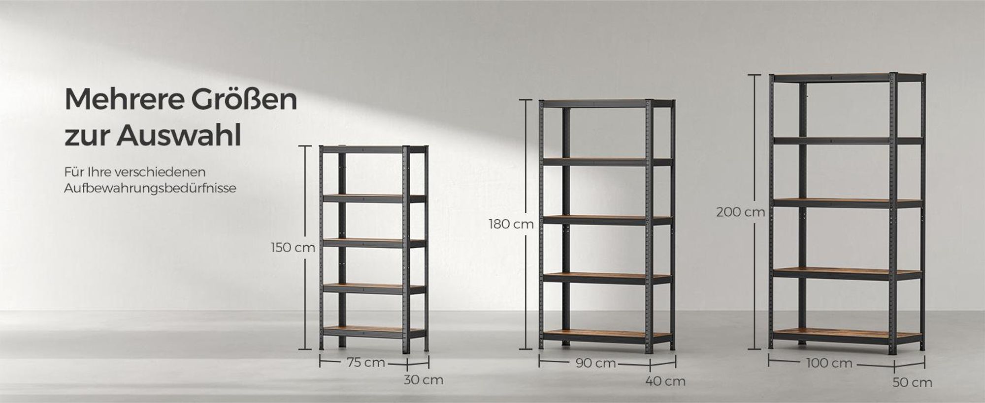 SONGMICS Standregal, Bücherregal, Lagerregal, 5 Ablagen, Küchenregal, Regal, 40 x 90 x 180 cm, bis 875 kg belastbar, verstellbare Ablagen, Industrie-Design, vintagebraun-schwarz GLR040B11