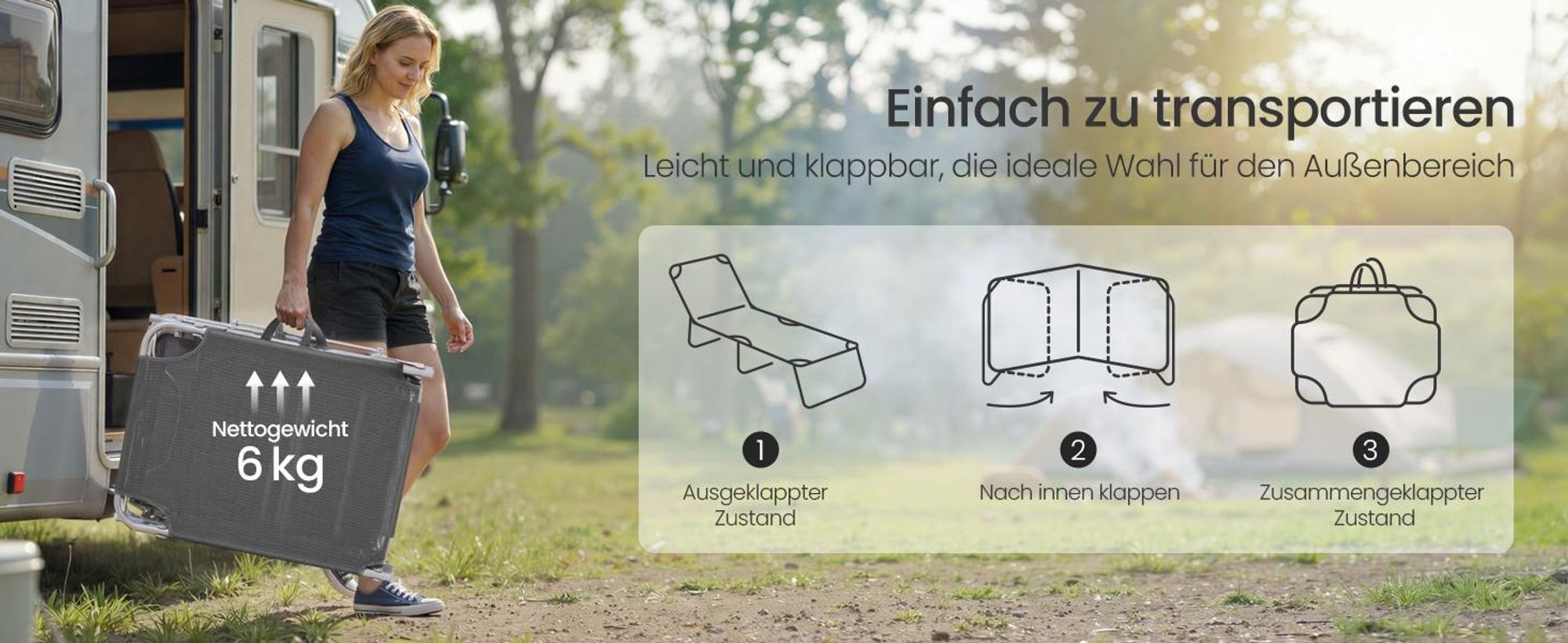 SONGMICS Sonnenliege klappbar, 2er Set, mit Kopfstütze, belastbar bis 110 kg, verstellbare Sonnenblende, grau