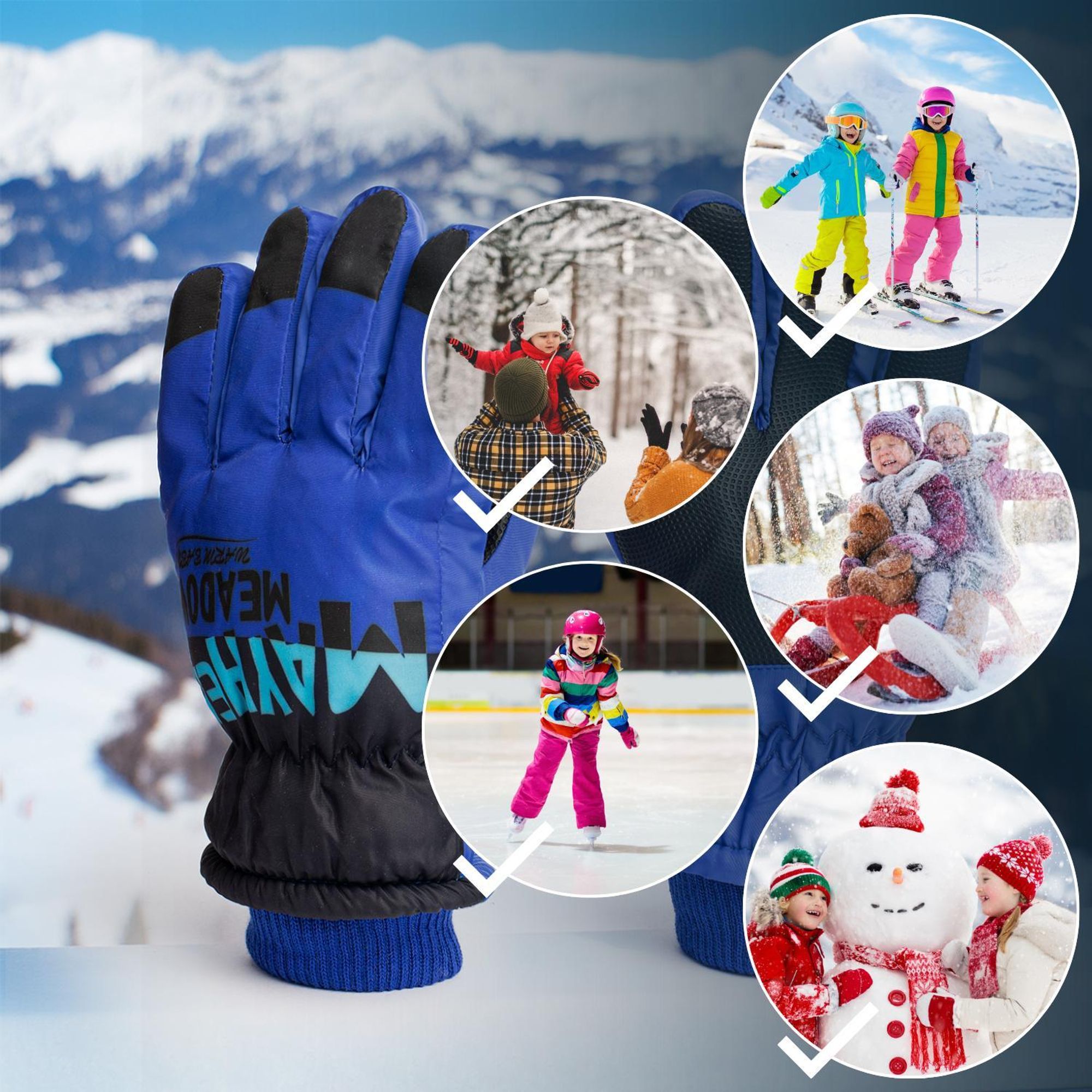 Handschuhe Kinder, Warm Skihandschuhe, rutschfeste Handschuhe, Winterhandschuhe, Snowboard, Ski, Blau