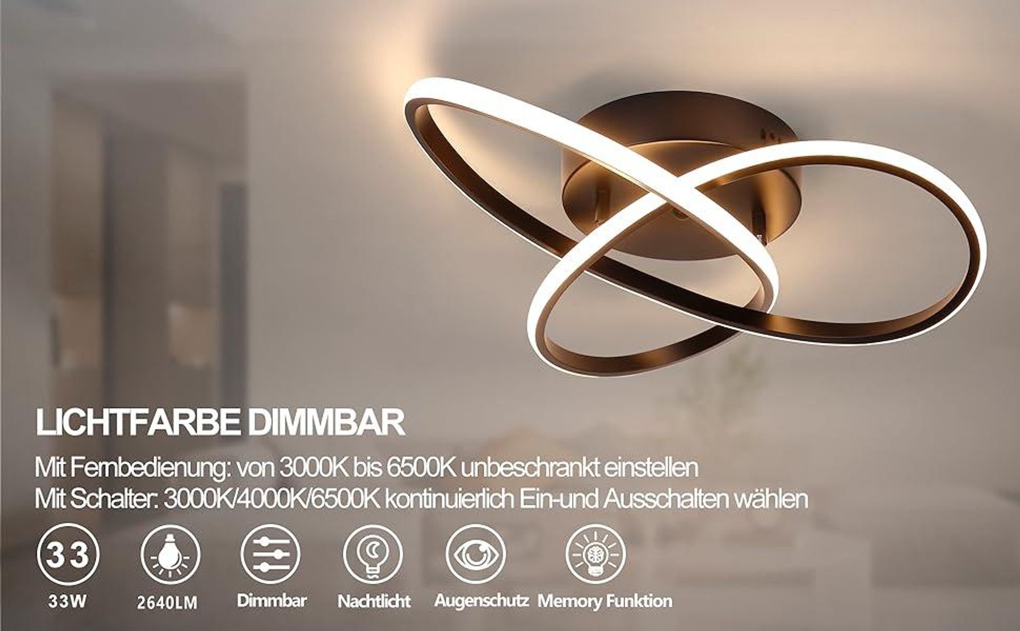 ZMH Lampada da soffitto Dimmerabile a LED nero con telecomando 40CM 33W Moderna lampada di design geometrico per soggiorno camera da letto cucina corridoio
