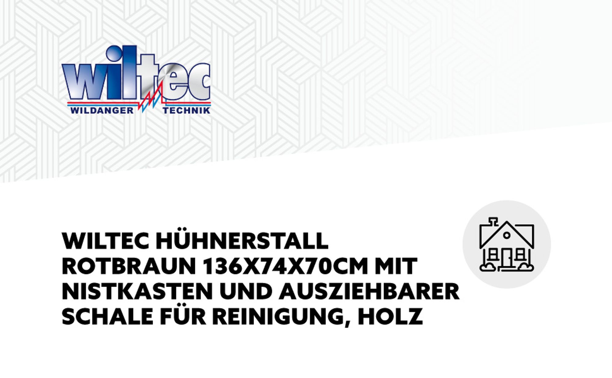 Wiltec Hühnerstall 1360 x 740 x 700 mm rotbraun mit Nistkasten aus Holz, Hühnerhaus mit Unterschlupf, isoliertem Dach und Kotwanne verzinkt